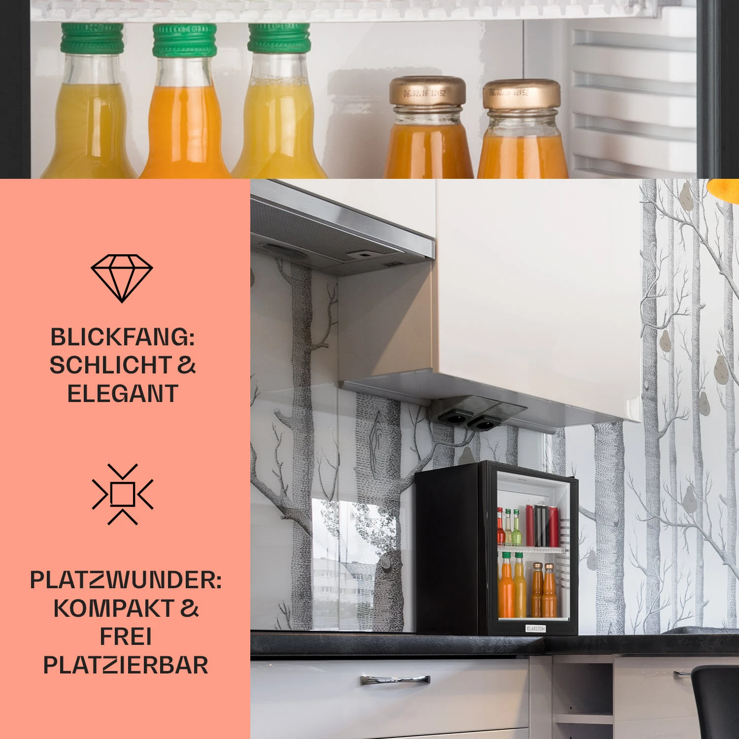 MKS-12 Minibar 24 Liter Klasse E schwarz Glas 0dB MKS-12 Minibar 24 Liter Klasse E Schwarz Glas 0dB -Klarstein Verkaufs 10005439 DE 0003 usp