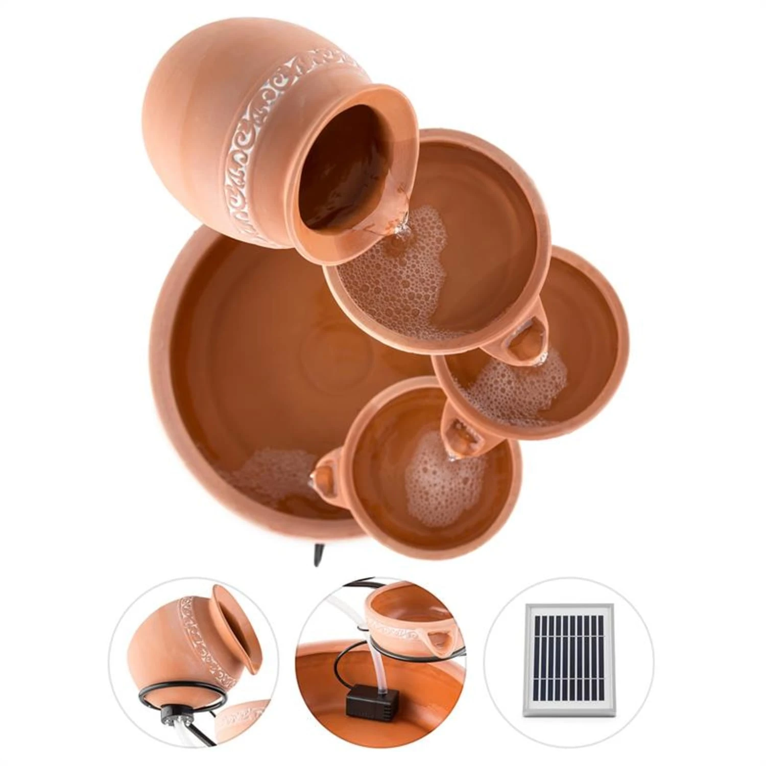 Empoli Kaskadenbrunnen Terrakotta 5 Stufen 200 l/h Solar 2W LED Empoli Kaskadenbrunnen Terrakotta 5 Stufen 200 L/h Solar 2W LED -Klarstein Verkaufs 10022936 yy 0002 detail Blumfeldt solar brunnen