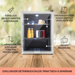 Beersafe XL Kühlschrank 60 Liter 2 Böden Panoramaglastür Edelstahl -Klarstein Verkaufs 10027672 DE 0005 usp