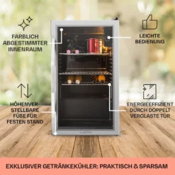 Beersafe XXL Kühlschrank 80 Liter 3 Böden Panoramaglastür Edelstahl -Klarstein Verkaufs 10027673 DE 0005 usp