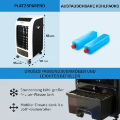 Carribean Blue 3-in-1 Luftkühler 402 M3/h 70 W 4 Ltr Oszillation Mobil -Klarstein Verkaufs 10028181 de 0006 usp