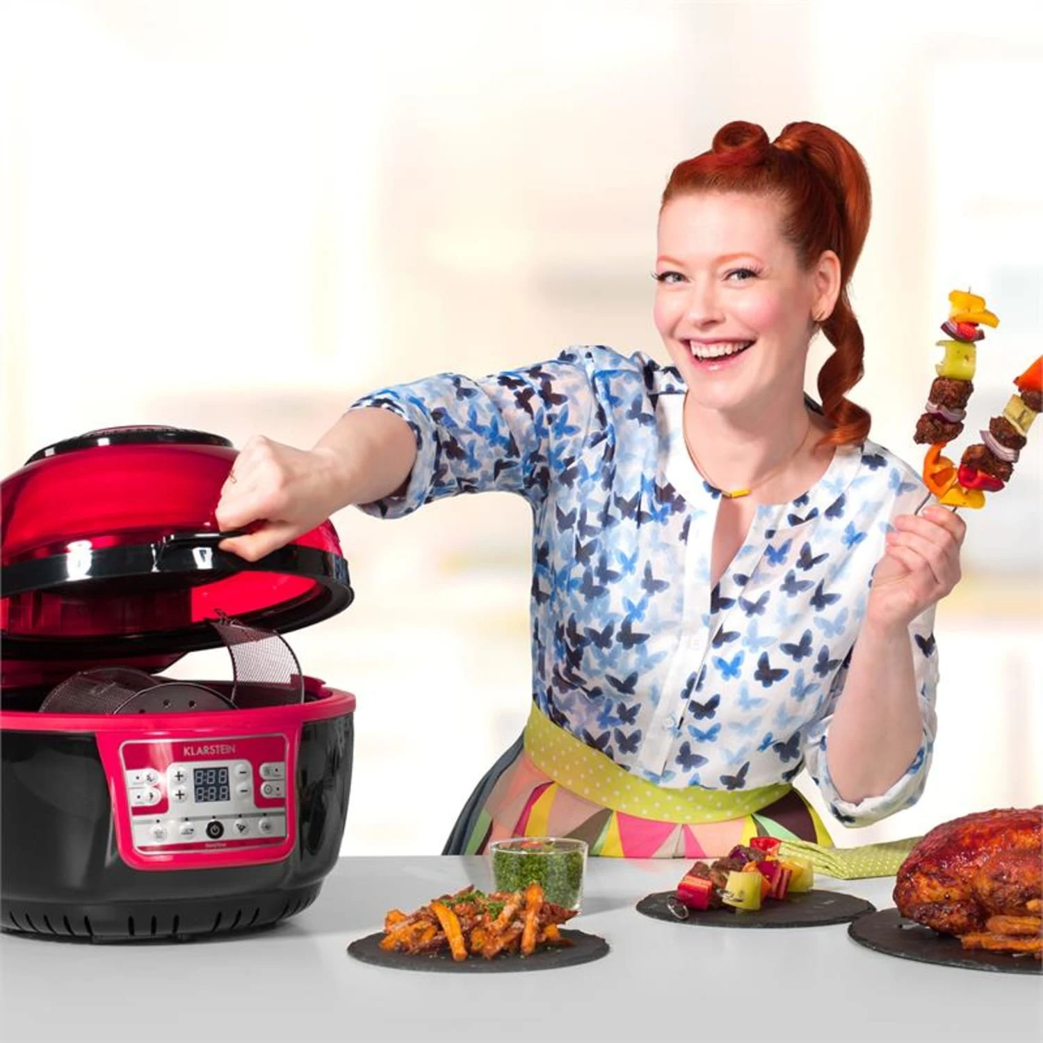 VitAir Turbo Heißluftfritteuse rot-schwarz 1400W Grillen Backen 9l VitAir Turbo Heißluftfritteuse Rot-schwarz 1400W Grillen Backen 9l -Klarstein Verkaufs 10028289 yy 0003 titel enie klarstein vitair heissluft frieteuse