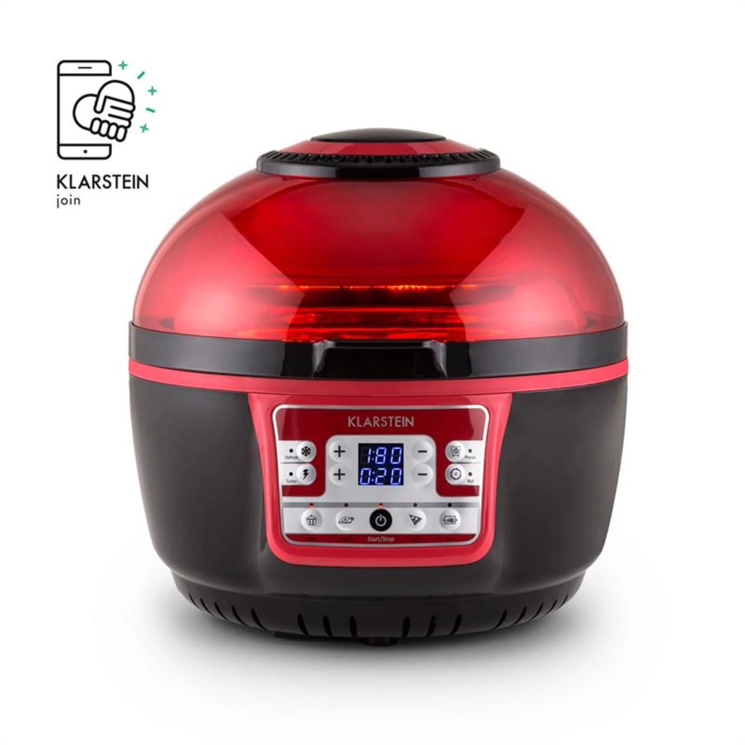 VitAir Turbo Heißluftfritteuse rot-schwarz 1400W Grillen Backen 9l VitAir Turbo Heißluftfritteuse Rot-schwarz 1400W Grillen Backen 9l -Klarstein Verkaufs 10028289 yy 0004 logo Klarstein VitAir Heissluftfritteuse V2 rot schwarz