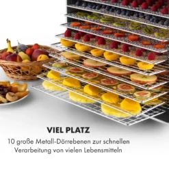 Fruit Jerky Steel 10 Dörrautomat 10 Etagen 1000 W Fläche: 1,5 M² Timer -Klarstein Verkaufs 10028437 de 0004 logo