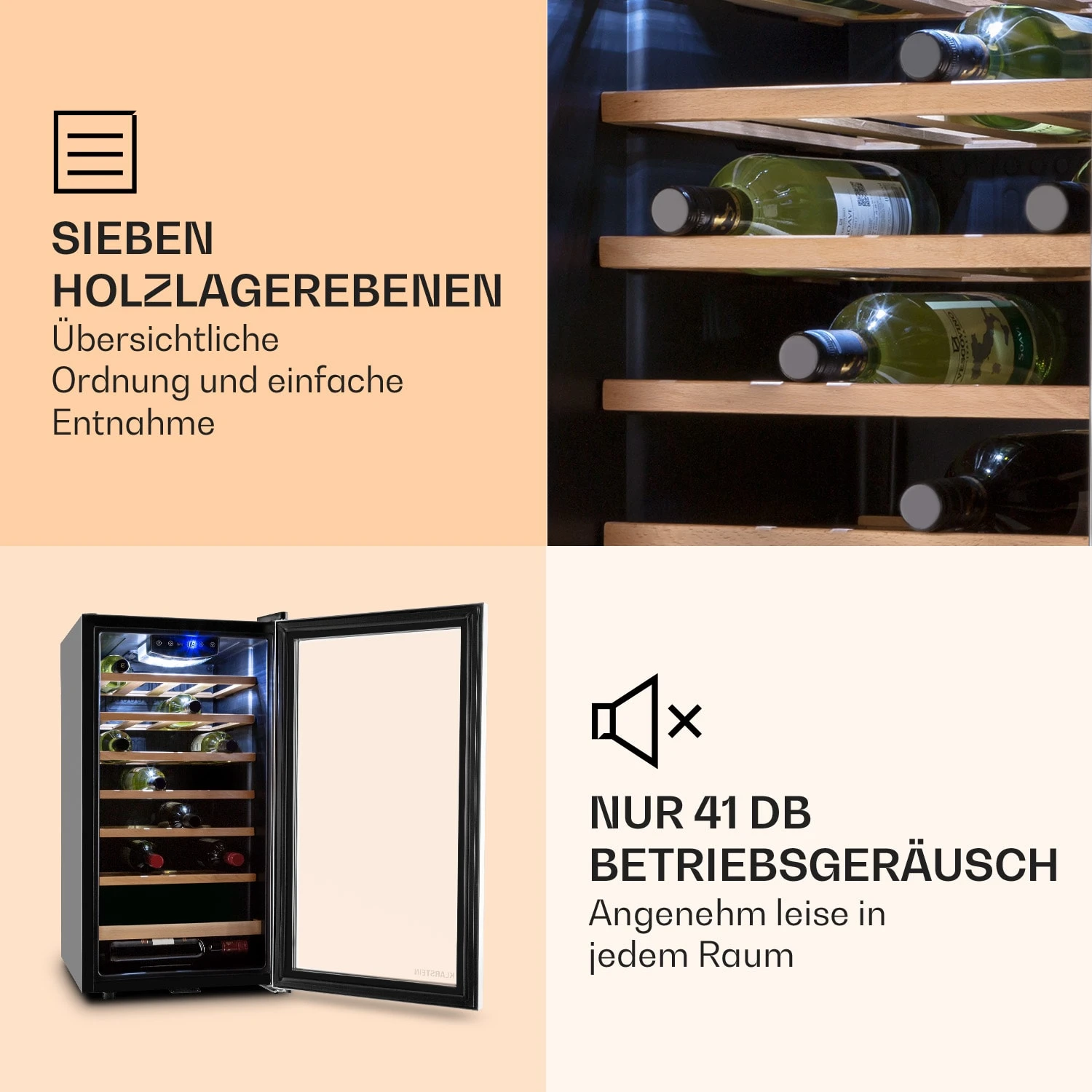 Vinamour 26 Uno Weinkühlschrank 26 Flaschen 88 Liter Edelstahl LED Vinamour 26 Uno Weinkühlschrank 26 Flaschen 88 Liter Edelstahl LED -Klarstein Verkaufs 10028491 de 0005 logo