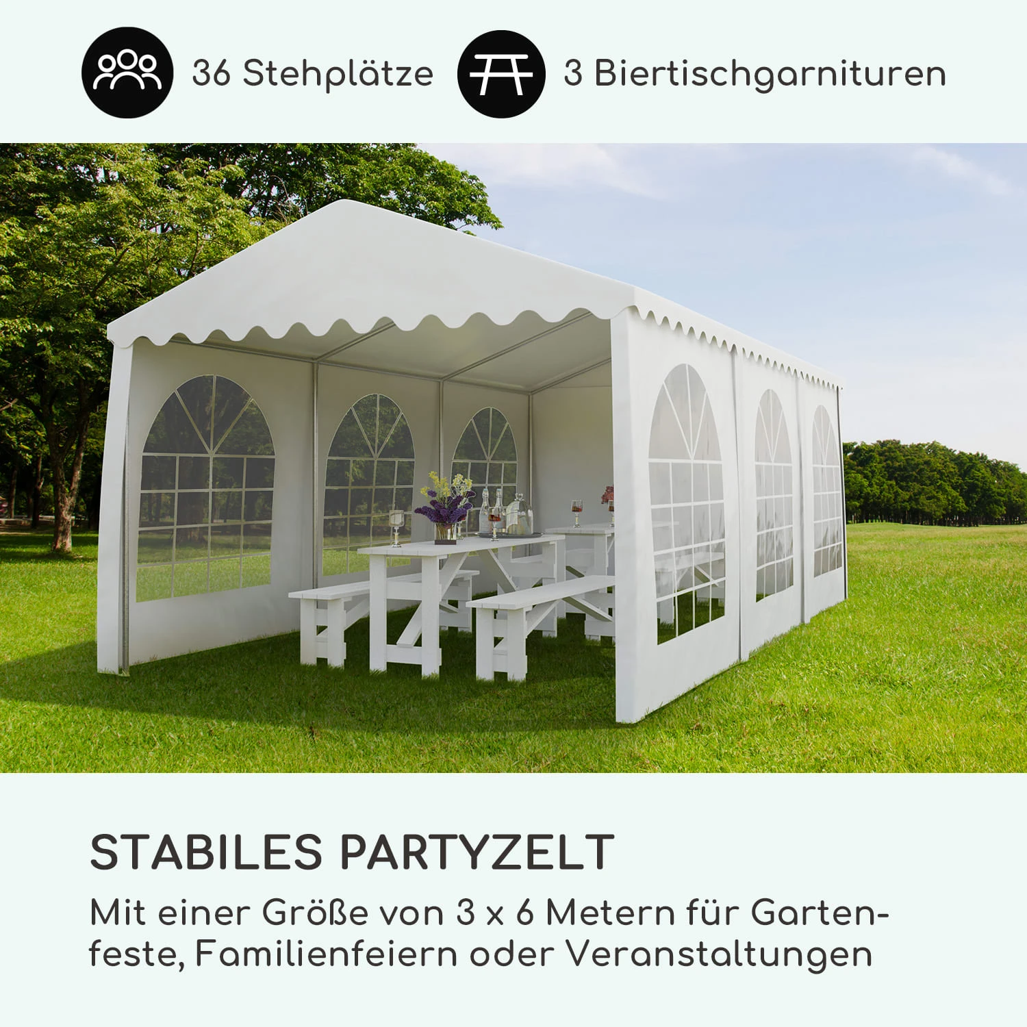 Sommerfest 3x6m 500 g/m² Partyzelt Festzelt PVC wasserdicht feuerfest Sommerfest 3x6m 500 G/m² Partyzelt Festzelt PVC Wasserdicht Feuerfest -Klarstein Verkaufs 10029432 de 0002 logo