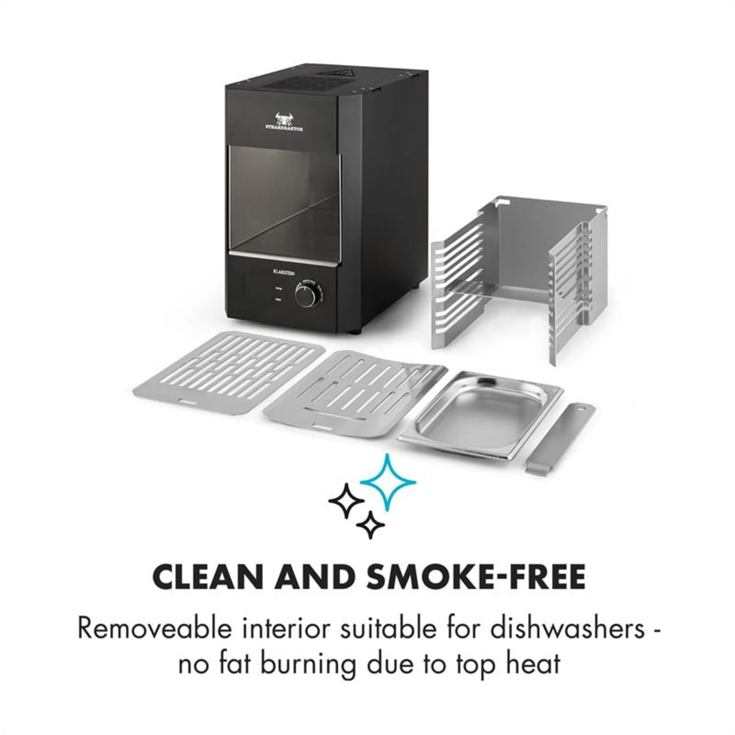 Steakreaktor 2.0 Indoor Grillgerät 850 °C 1600W Infrarot Made In Germany -Klarstein Verkaufs 10029610 yy 0008 logo Klarstein Steakreaktor Indoor Grillgeraet black reedit v2