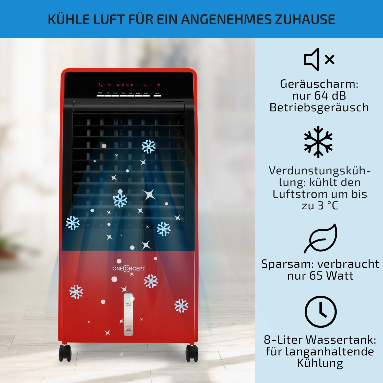 CTR-1 4-in-1 Luftkühler 360 m³/h 65 W 8 Ltr Fernbedienung mobil CTR-1 4-in-1 Luftkühler 360 M³/h 65 W 8 Ltr Fernbedienung Mobil -Klarstein Verkaufs 10029735 de 0002 usp