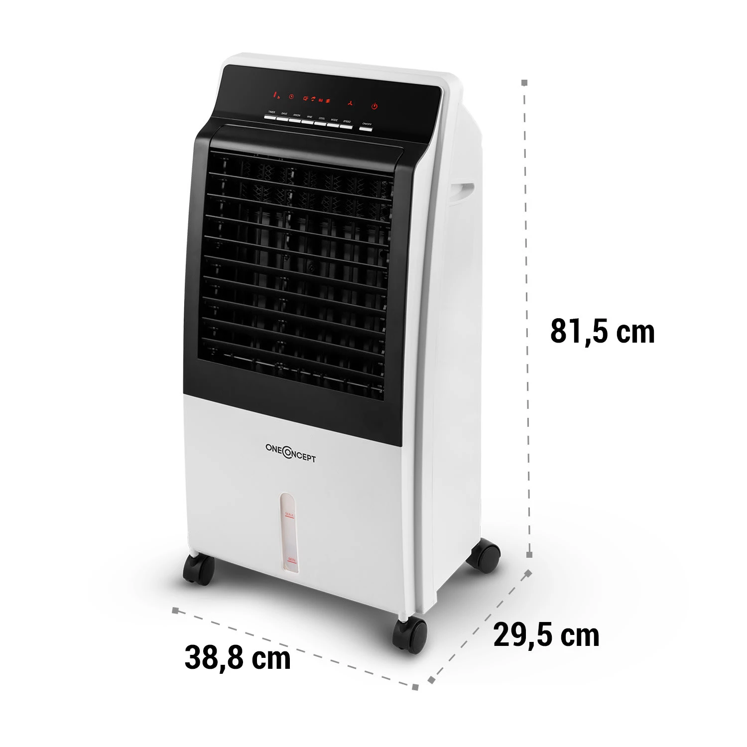 CTR-1 4-in-1 Luftkühler 360 m³/h 65W 7Ltr 3 Stufen Fernbedienung mobil CTR-1 4-in-1 Luftkühler 360 M³/h 65W 7Ltr 3 Stufen Fernbedienung Mobil -Klarstein Verkaufs 10029740 yy 0007 dimensions