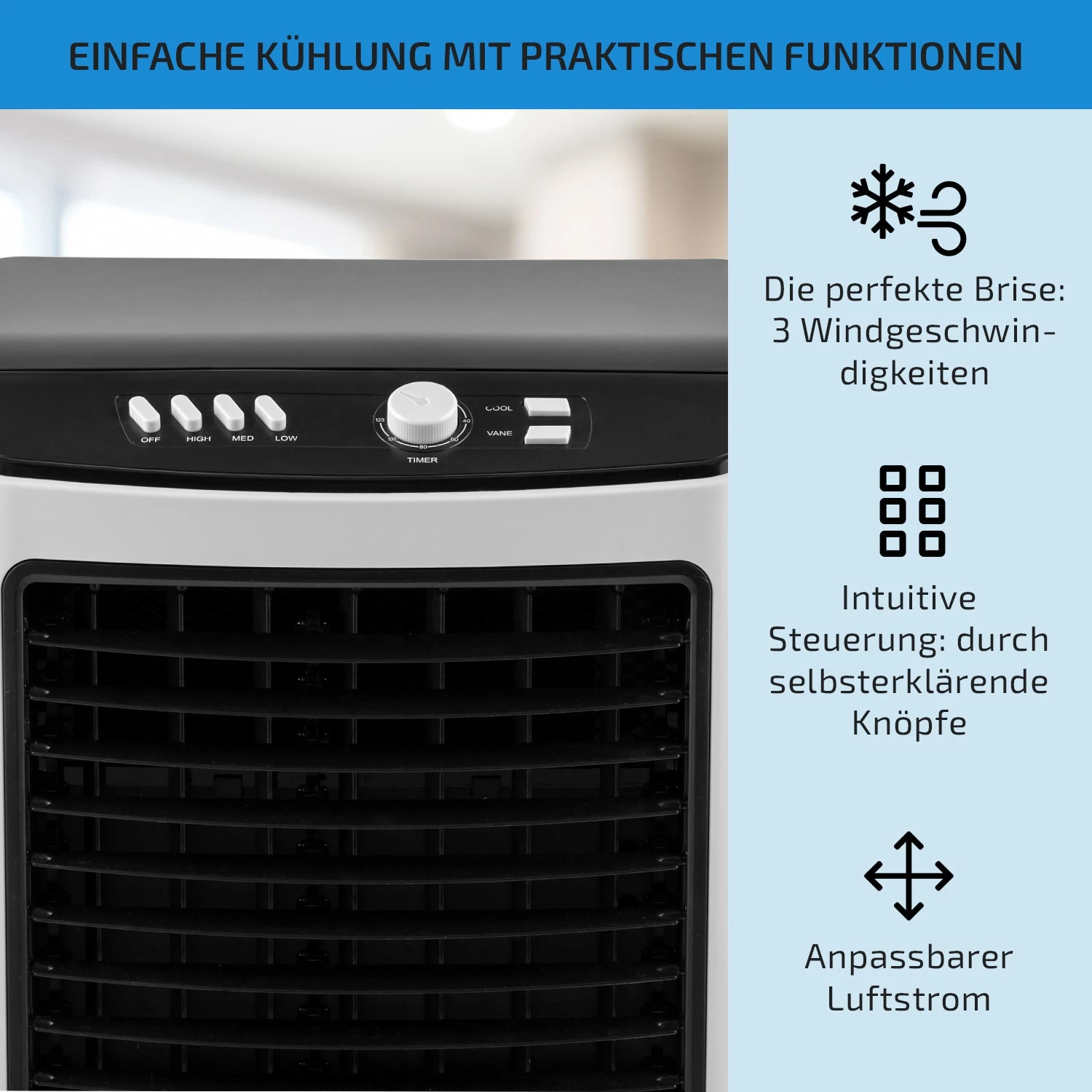 MCH-2 v2 3-in-1 Luftkühler 360 m³/h 65 Watt 7 Ltr Fernbedienung mobil MCH-2 V2 3-in-1 Luftkühler 360 M³/h 65 Watt 7 Ltr Fernbedienung Mobil -Klarstein Verkaufs 10029741 de 0004 usp