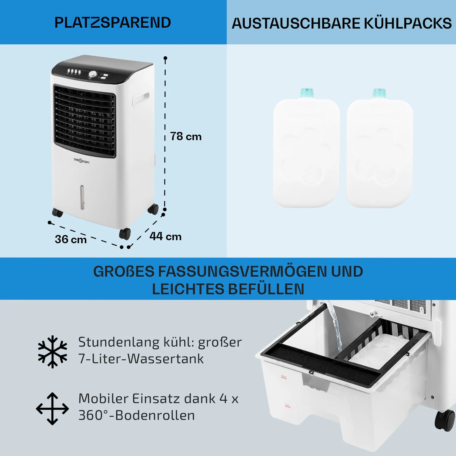 MCH-2 v2 3-in-1 Luftkühler 360 m³/h 65 Watt 7 Ltr Fernbedienung mobil MCH-2 V2 3-in-1 Luftkühler 360 M³/h 65 Watt 7 Ltr Fernbedienung Mobil -Klarstein Verkaufs 10029741 de 0006 usp