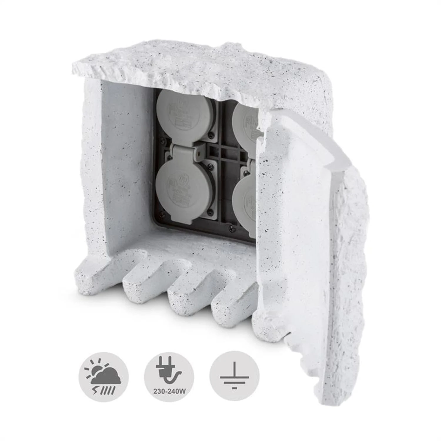 Power Rock Remote Gartensteckdose 4-fach Verteiler 1,5 m Fels hellgrau Power Rock Remote Gartensteckdose 4-fach Verteiler 1,5 M Fels Hellgrau -Klarstein Verkaufs 10030597 yy 0007 front Waldbeck Power Rock Gartensteckdose 3m hellgrau