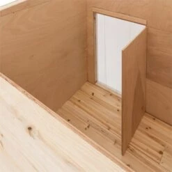 Schloss Wuff Hundehütte Größe XL 110x160x100cm Isoliert Windfang Holz -Klarstein Verkaufs 10030670 yy 0005 detail oneConcept Schloss Wuff Hundehuette 110x160x100 cm