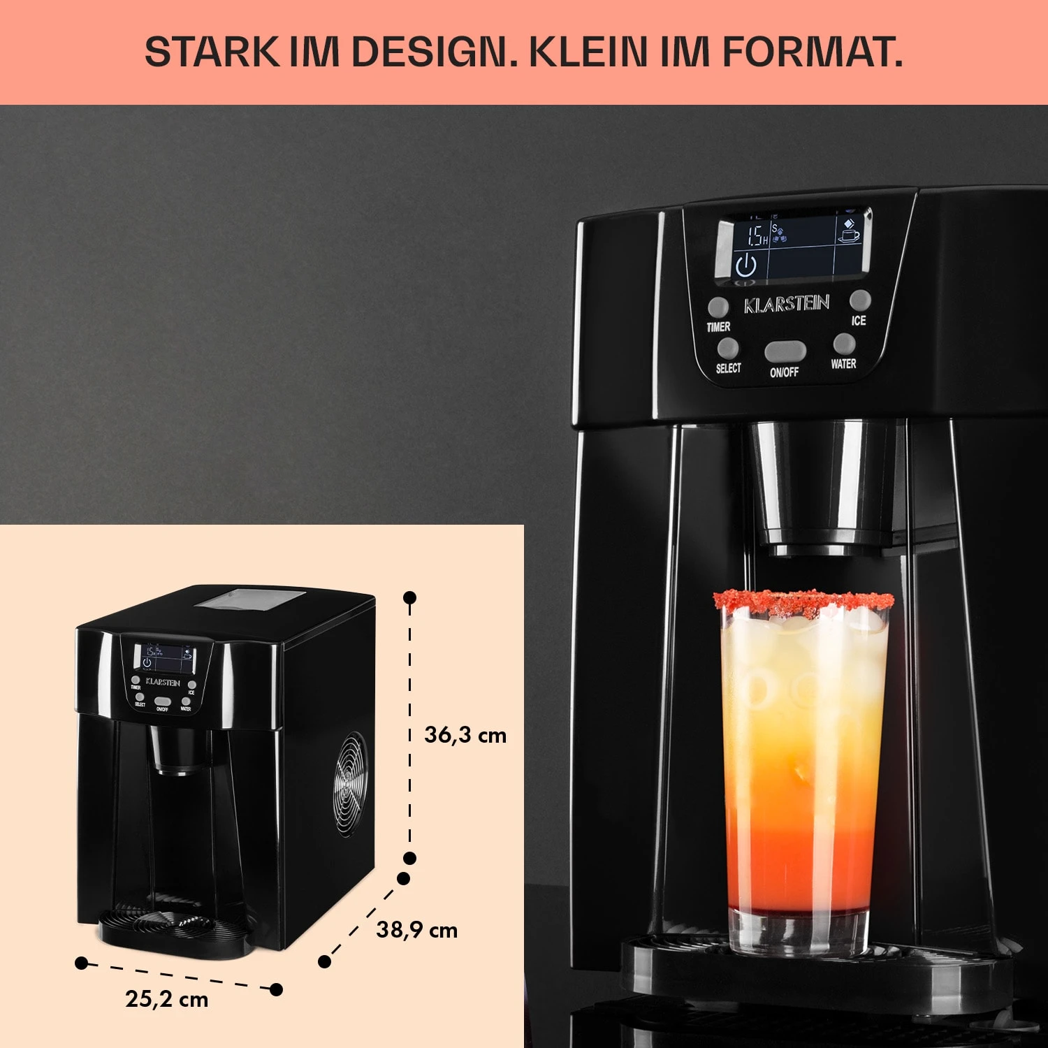 Ice Volcano 2G Eismaschine LED 12kg je 24h 2l 6-12min schwarz Ice Volcano 2G Eismaschine LED 12kg Je 24h 2l 6-12min Schwarz -Klarstein Verkaufs 10030844 DE 0006 usp