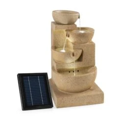 Korinth Zierbrunnen Gartenbrunnen 3W Solar LED Sandsteinoptik