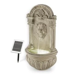Löwenstein Wandbrunnen Gartenbrunnen Solar 2W LED Polyresin Steinoptik -Klarstein Verkaufs 10031400 yy 0005 front Blumfeldt Loewenstein Wandbrunnen 2W Steinoptik