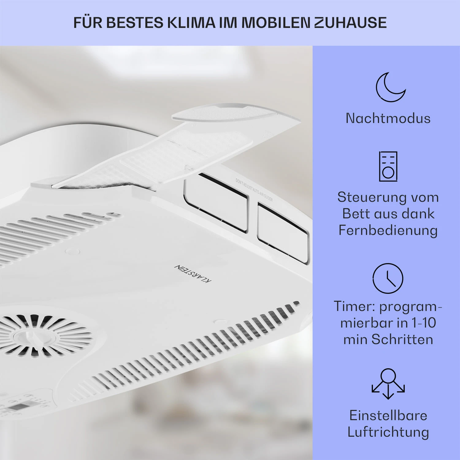 Klimamobil Wohnwagen-Klimaanlage RV-Air-Conditioner Heizung 16-30 °C Klimamobil Wohnwagen-Klimaanlage RV-Air-Conditioner Heizung 16-30 °C -Klarstein Verkaufs 10031436 de 0004 usp