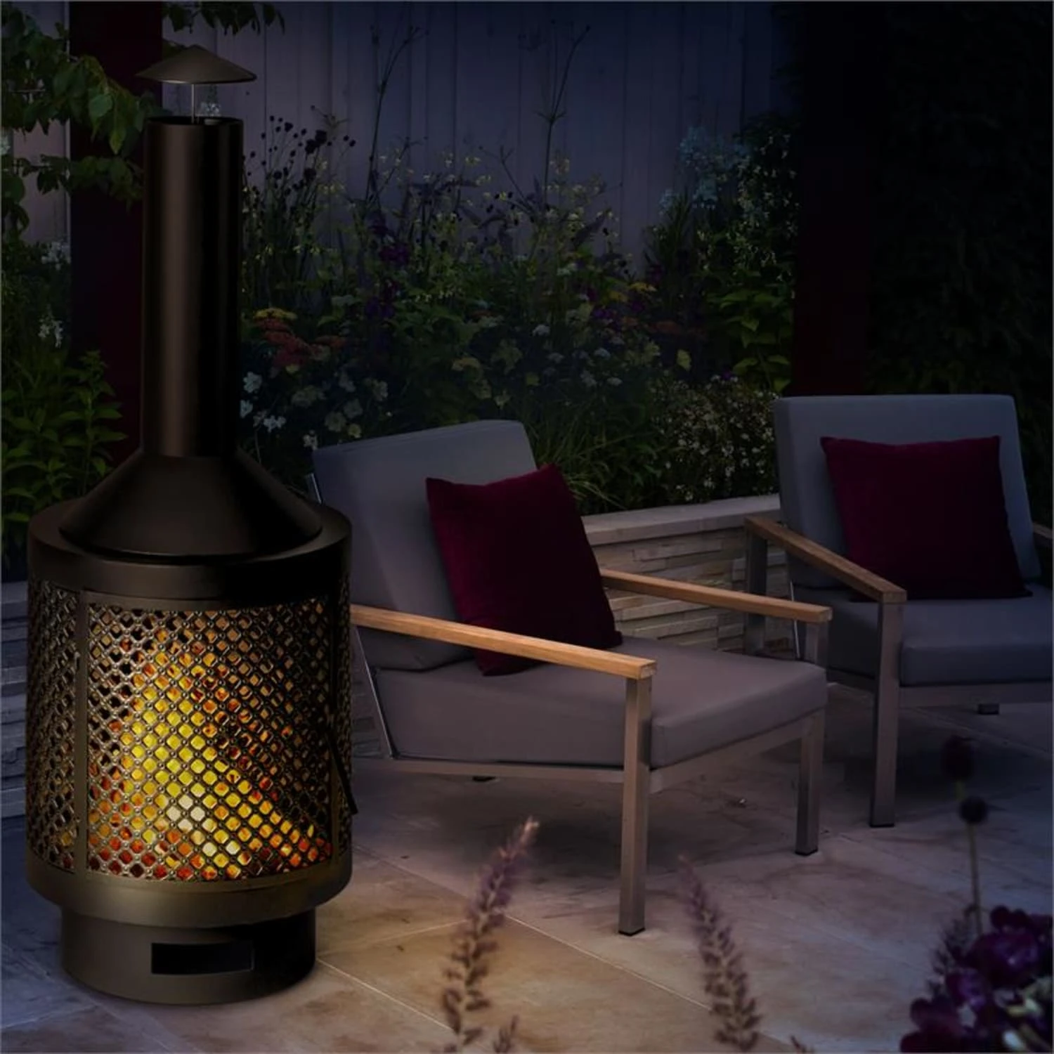 Essos Gartenofen Holzofen Ø45cm Gitterwand Stahlblech schwarz Essos Gartenofen Holzofen Ø45cm Gitterwand Stahlblech Schwarz -Klarstein Verkaufs 10031482 yy 0003 ambient Blumfeldt Essos Gartenofen schwarz