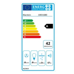 Sabia Dunstabzugshaube Sicherheitsglas Kopffrei 60cm Wandanbau Schwarz -Klarstein Verkaufs 10031680 energy label