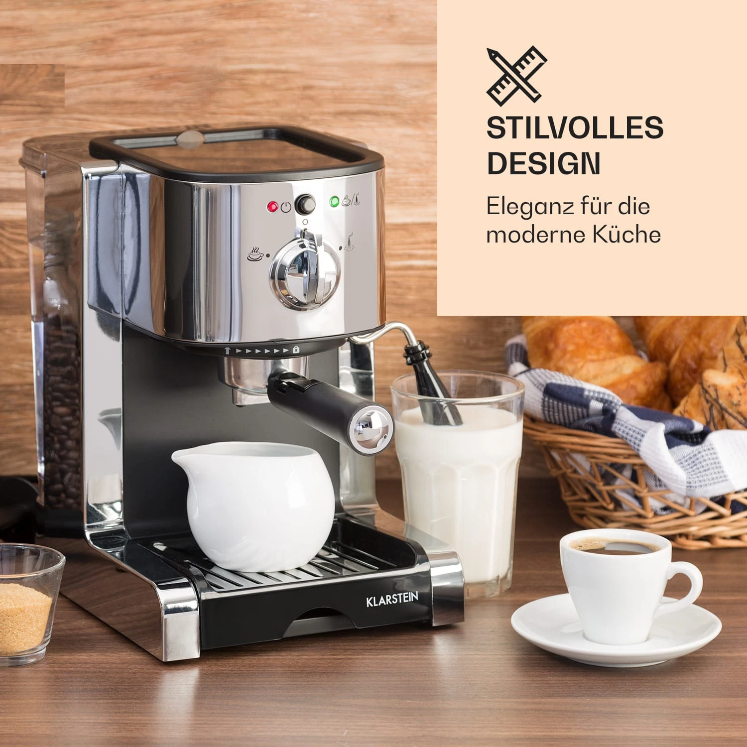 Passionata 20 Espressomaschine 20 bar 6 Tassen 1,25 Liter Milchschaum Passionata 20 Espressomaschine 20 Bar 6 Tassen 1,25 Liter Milchschaum -Klarstein Verkaufs 10031702 de 0002 logo