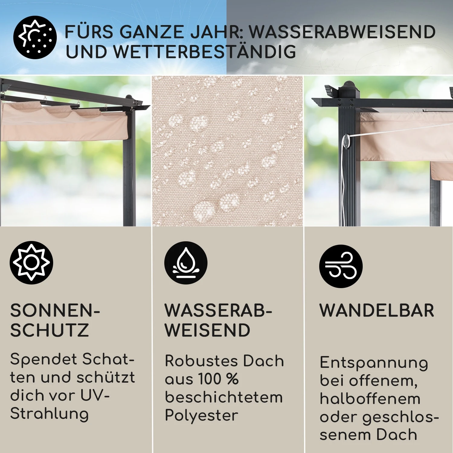 Pantheon 3x6 Pergola Vordach 3x6m Aluminium Sonnendach Polyester beige Pantheon 3x6 Pergola Vordach 3x6m Aluminium Sonnendach Polyester Beige -Klarstein Verkaufs 10031884 DE 0002 usp