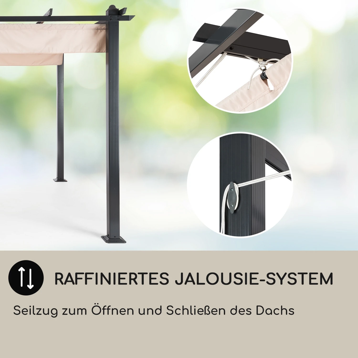 Pantheon 3x6 Pergola Vordach 3x6m Aluminium Sonnendach Polyester beige Pantheon 3x6 Pergola Vordach 3x6m Aluminium Sonnendach Polyester Beige -Klarstein Verkaufs 10031884 DE 0005 usp