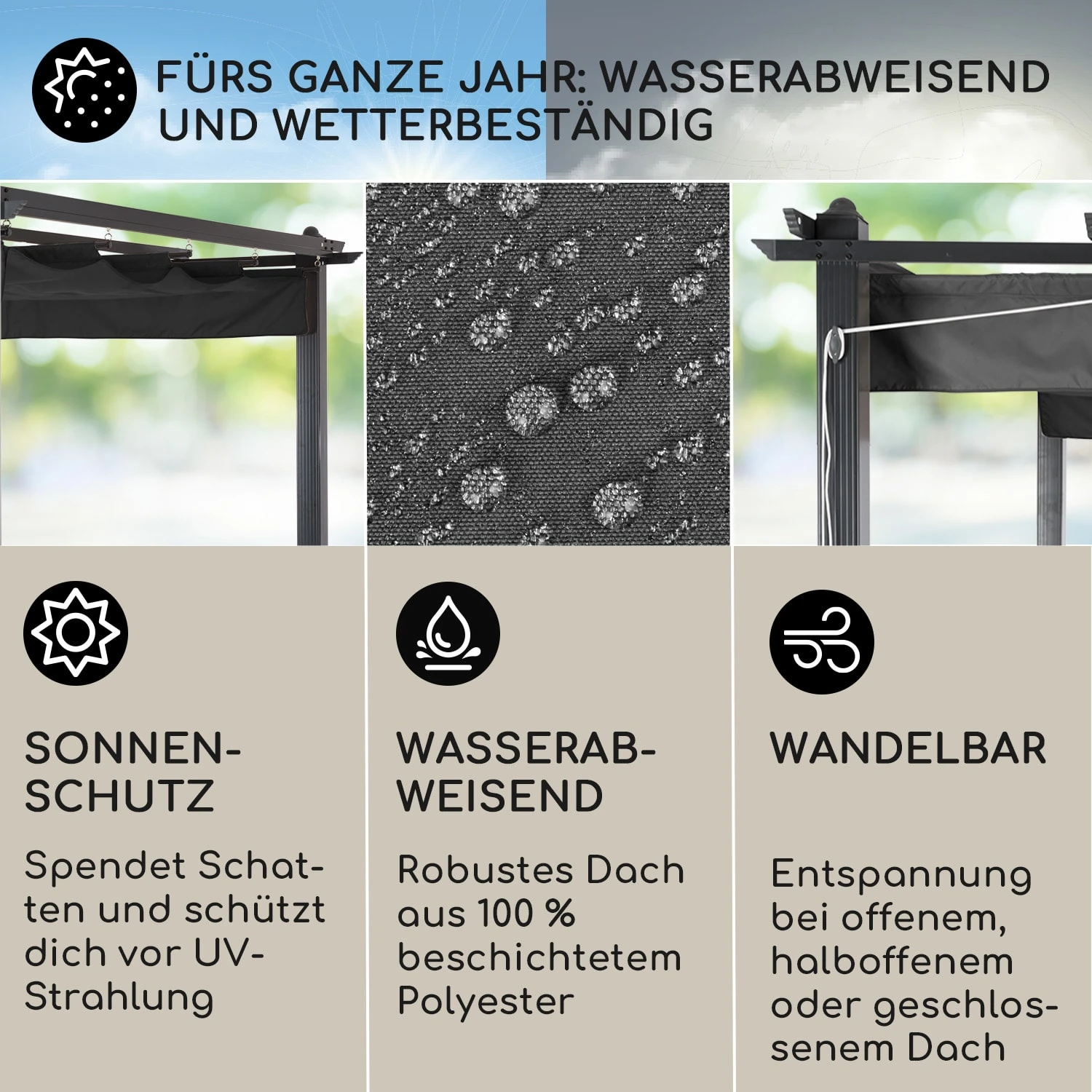 Pantheon 3x6 Pergola Vordach 3x6m Aluminium Sonnendach Polyester grau Pantheon 3x6 Pergola Vordach 3x6m Aluminium Sonnendach Polyester Grau -Klarstein Verkaufs 10031885 DE 0002 usp