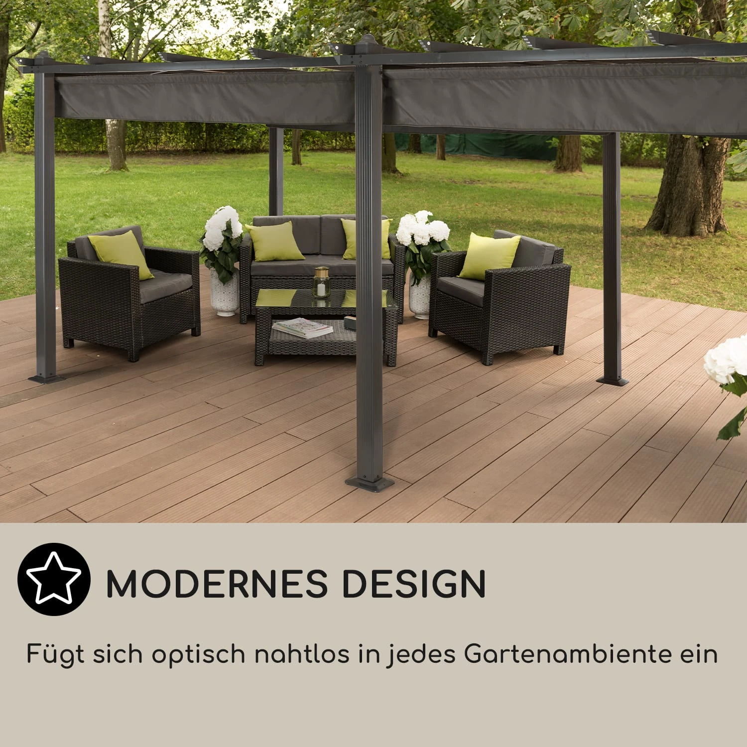 Pantheon 3x6 Pergola Vordach 3x6m Aluminium Sonnendach Polyester grau Pantheon 3x6 Pergola Vordach 3x6m Aluminium Sonnendach Polyester Grau -Klarstein Verkaufs 10031885 DE 0006 usp