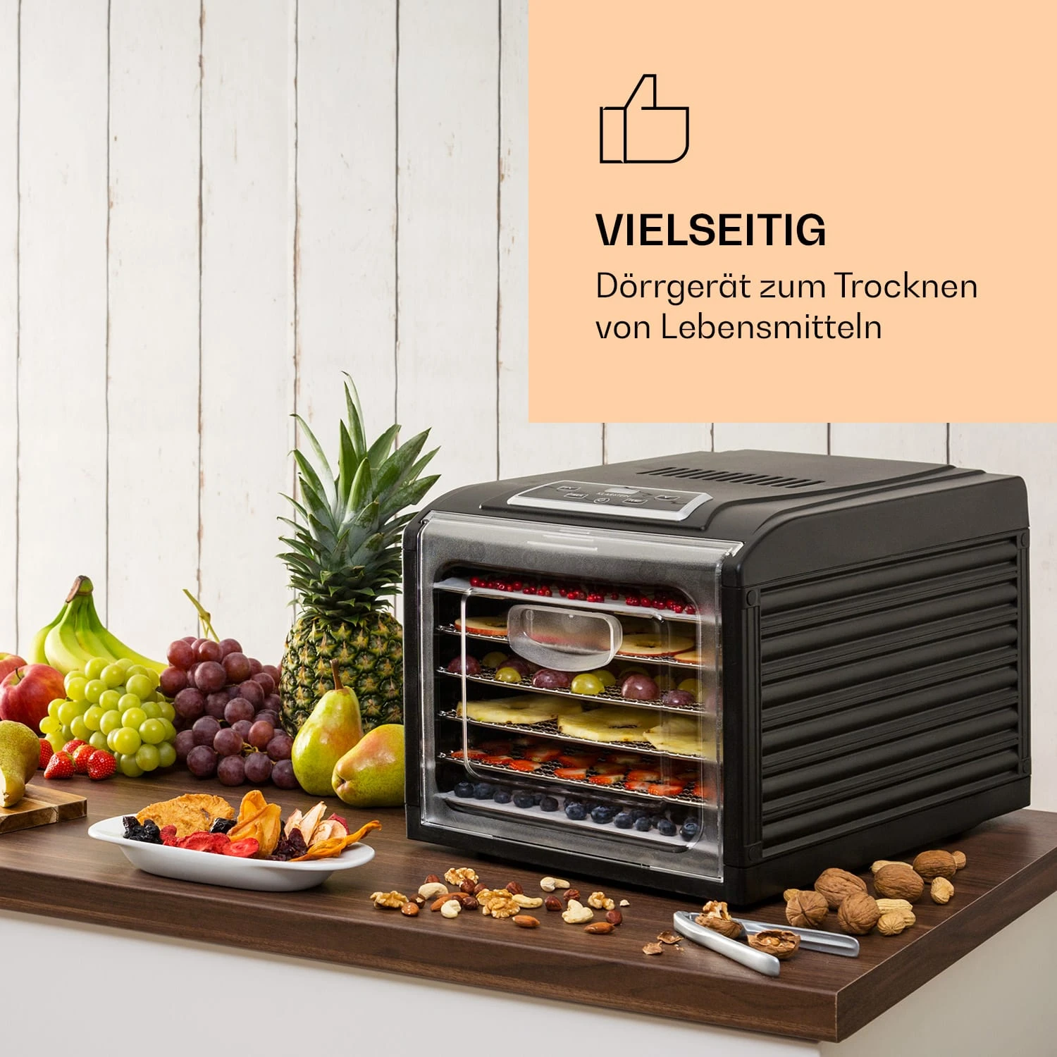 Fruit Jerky Plus 6 Dörrautomat Timer 6 Ablage 420-500 W 35-70 °C Display Fruit Jerky Plus 6 Dörrautomat Timer 6 Ablage 420-500 W 35-70 °C Display -Klarstein Verkaufs 10031935 de 0002 logo