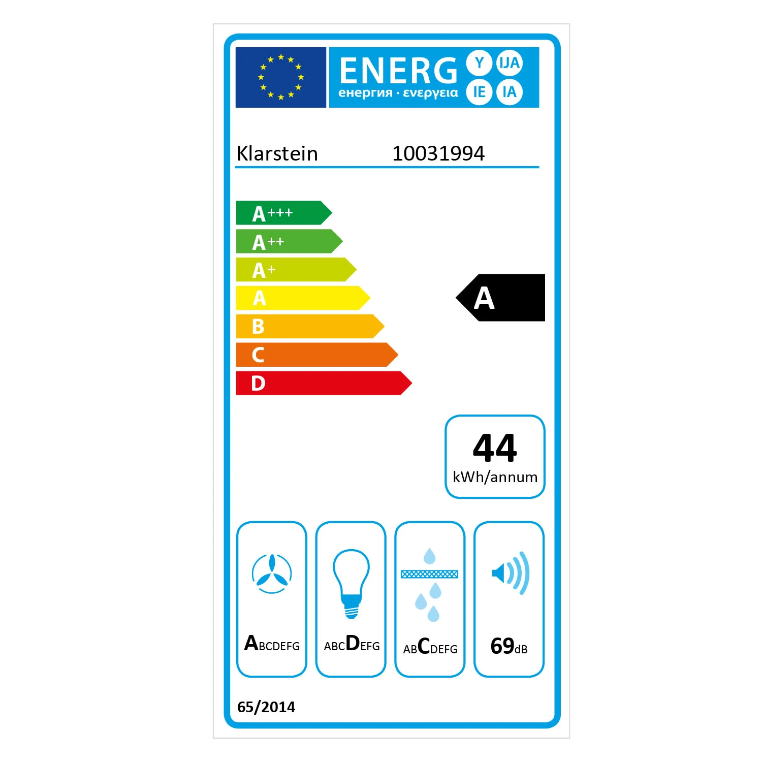 Montblanc 60 Dunstabzugshaube 610m³/h 165W 2x1,5W LED Reling Montblanc 60 Dunstabzugshaube 610m³/h 165W 2x1,5W LED Reling -Klarstein Verkaufs 10031994 energy label