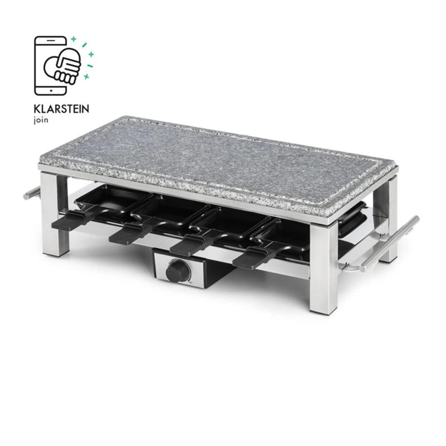 Schmelzlette Raclette 1500W Naturstein-Platte Edelstahlgehäuse Schmelzlette Raclette 1500W Naturstein-Platte Edelstahlgehäuse -Klarstein Verkaufs 10032028 yy 0007 logo Klarstein Schmelzlette Raclette 1500W Edelstahl