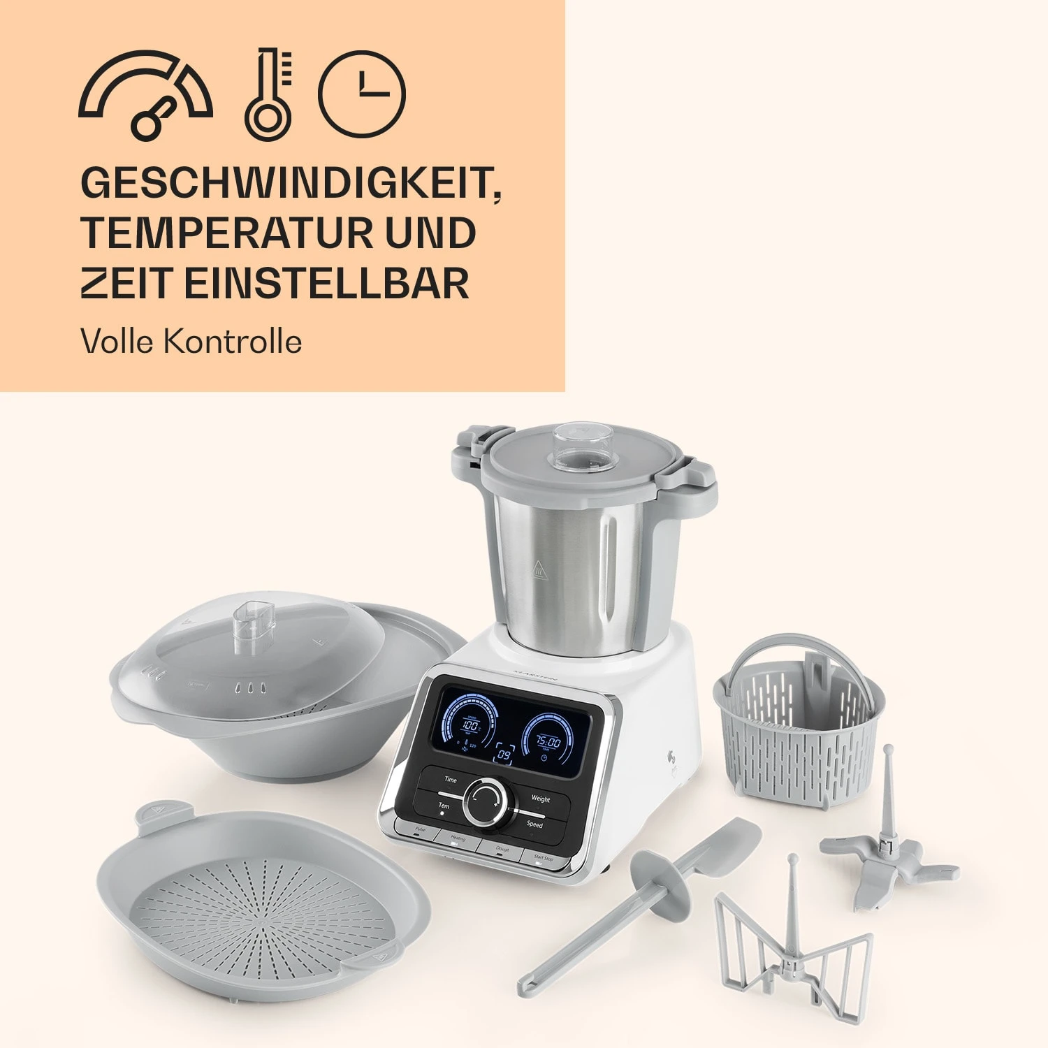 GrandPrix Küchenmaschine 500W / 1000W 2,5l Edelstahl-Rührschüssel GrandPrix Küchenmaschine 500W / 1000W 2,5l Edelstahl-Rührschüssel -Klarstein Verkaufs 10032089 de 0006 logo