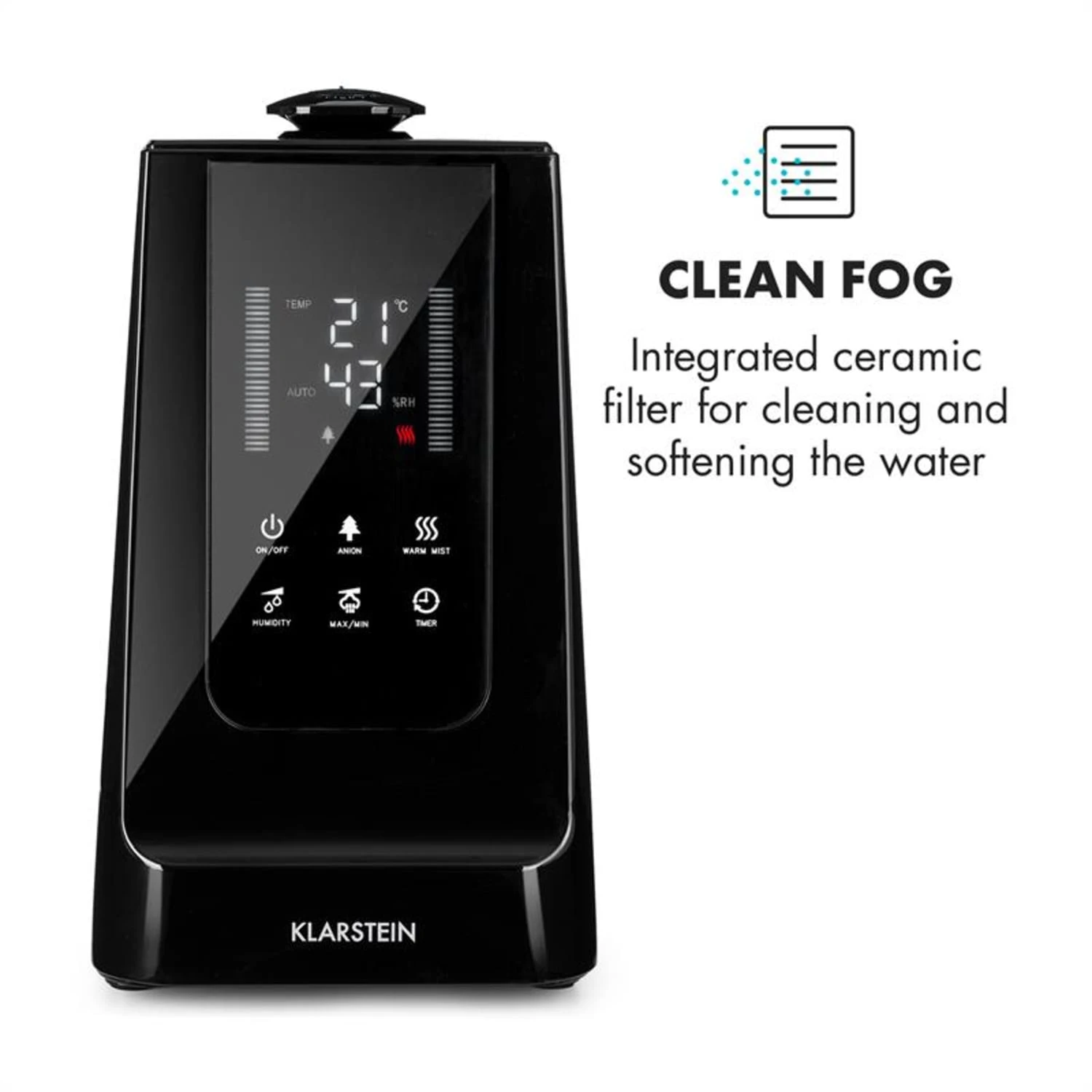 VapoAir Luftbefeuchter Ionisator 350ml/h 5,5l Tank Aroma Fernbedienung VapoAir Luftbefeuchter Ionisator 350ml/h 5,5l Tank Aroma Fernbedienung -Klarstein Verkaufs 10032103 yy 0009 logo Klarstein VapoAir Luftbefeuchter Ionisator reedit