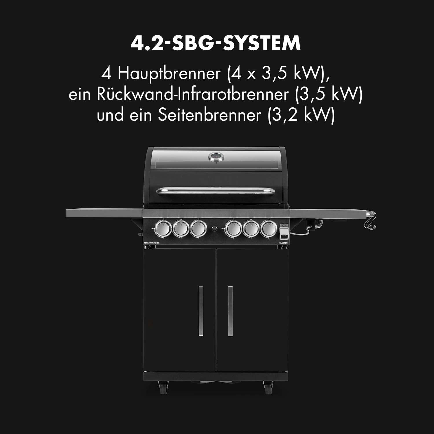 Tomahawk 4.2 SBG Gasgrill 6 Brenner 20,7 kW 64x42cm Grill Edelstahl Tomahawk 4.2 SBG Gasgrill 6 Brenner 20,7 KW 64x42cm Grill Edelstahl -Klarstein Verkaufs 10032308 de 0003 logo