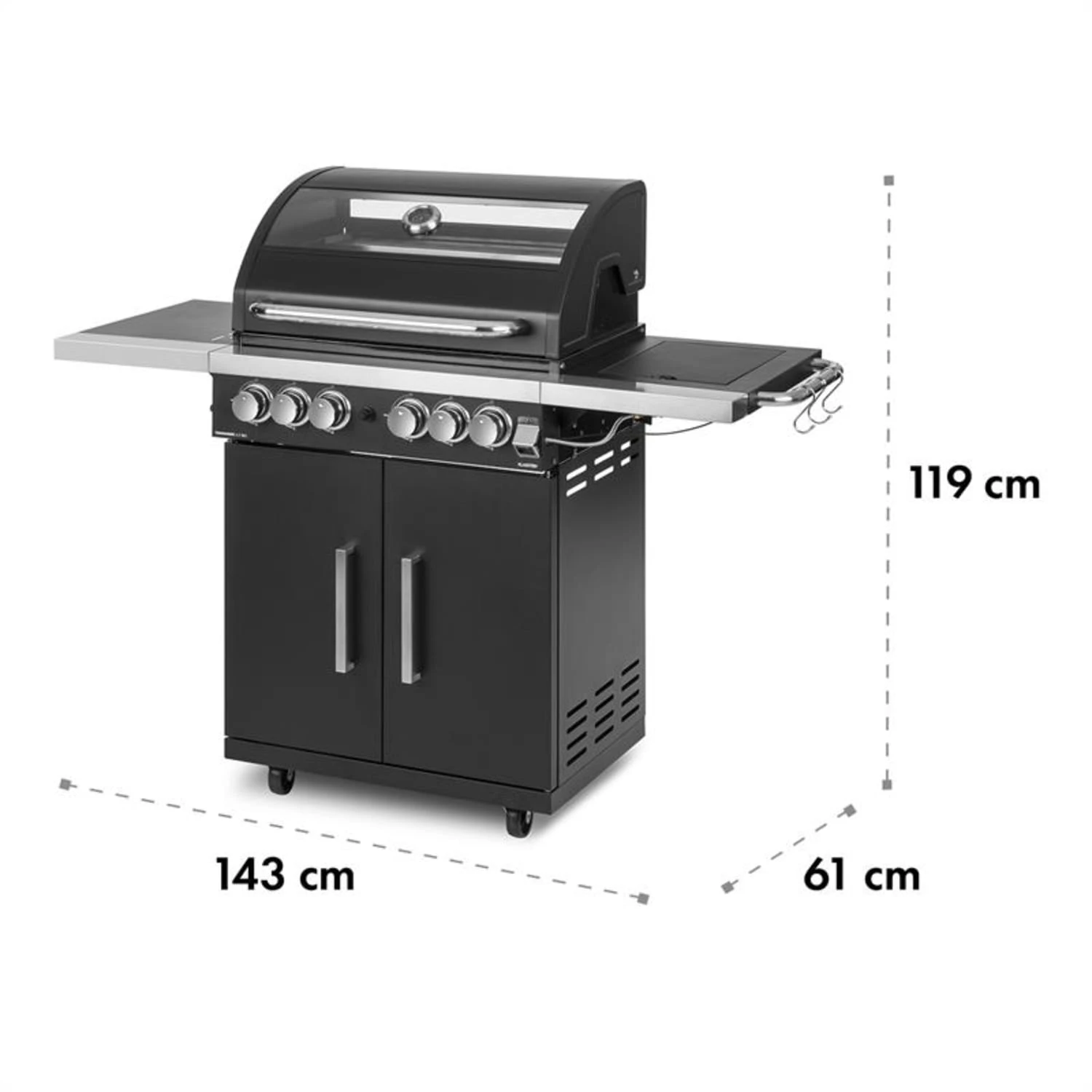 Tomahawk 4.2 SBG Gasgrill 6 Brenner 20,7 kW 64x42cm Grill Edelstahl Tomahawk 4.2 SBG Gasgrill 6 Brenner 20,7 KW 64x42cm Grill Edelstahl -Klarstein Verkaufs 10032308 yy 0012 logo Klarstein Tomahawk SBG Gasgrill Edelstahl