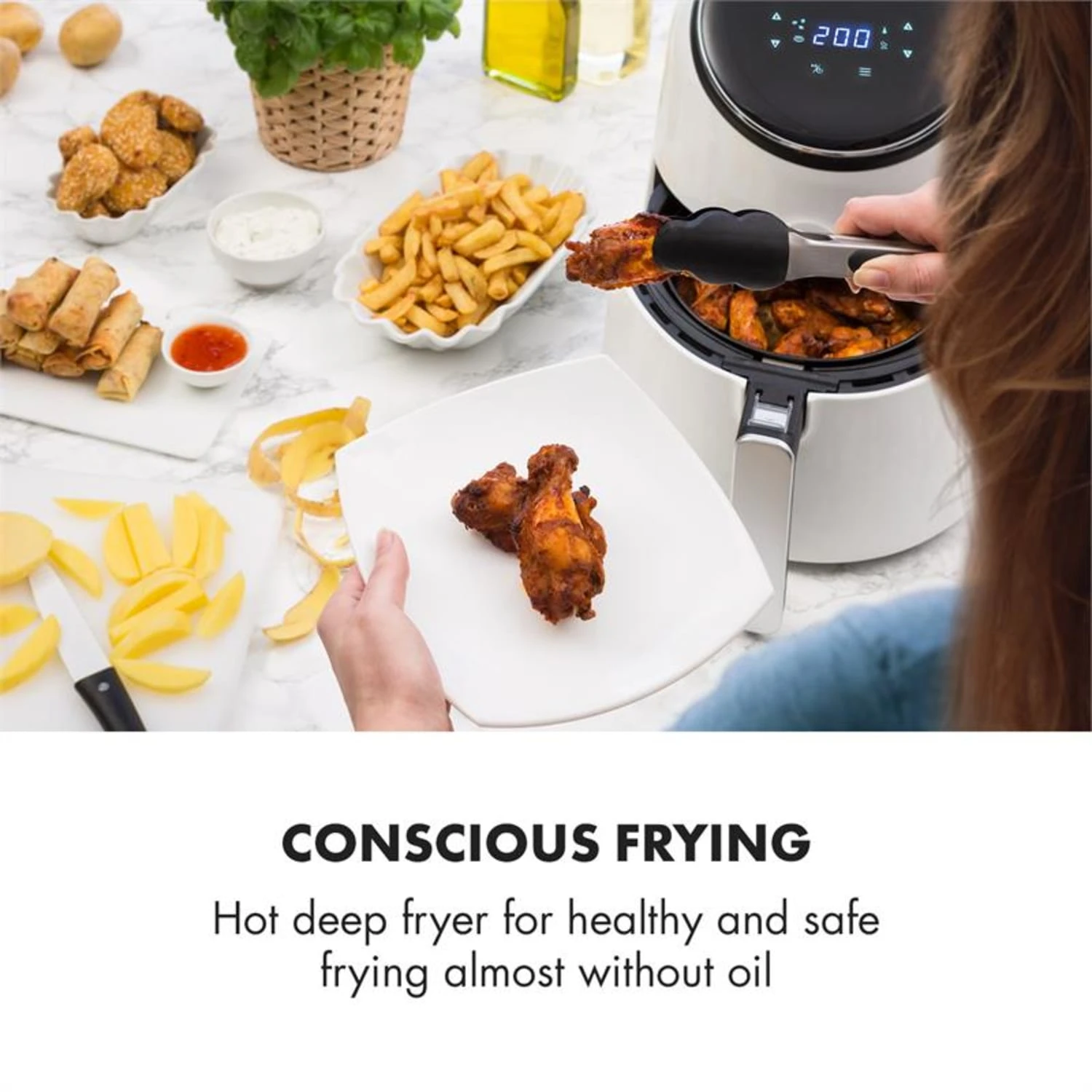 AirVital Heißluftfritteuse 1300W 2,5l CeraPlus-Antihaft Touch weiß AirVital Heißluftfritteuse 1300W 2,5l CeraPlus-Antihaft Touch Weiß -Klarstein Verkaufs 10032331 yy 0002 ambient Klarstein AirVital Heissluftfritteuse 1300W weiss