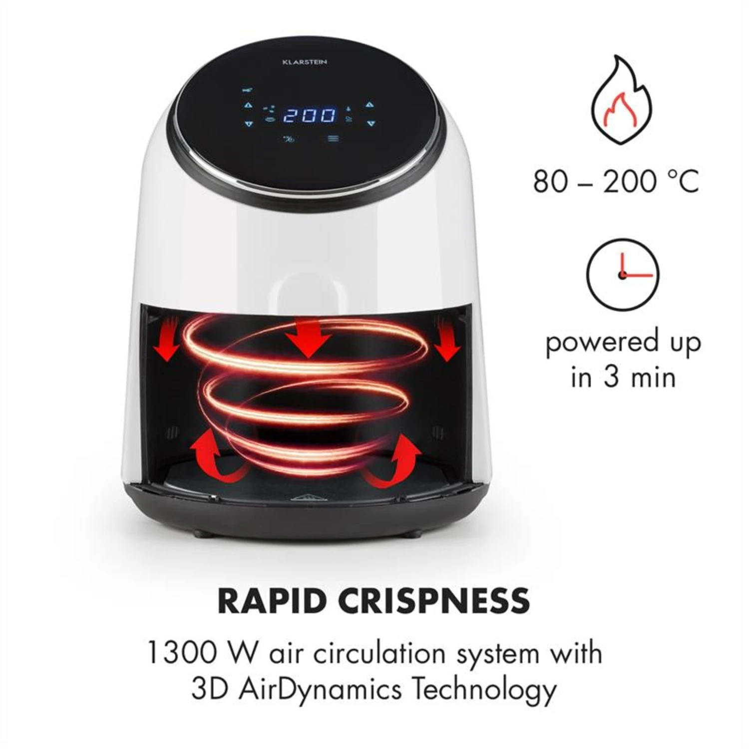 AirVital Heißluftfritteuse 1300W 2,5l CeraPlus-Antihaft Touch weiß AirVital Heißluftfritteuse 1300W 2,5l CeraPlus-Antihaft Touch Weiß -Klarstein Verkaufs 10032331 yy 0004 logo Klarstein AirVital Heissluftfritteuse 1300W weiss reedit
