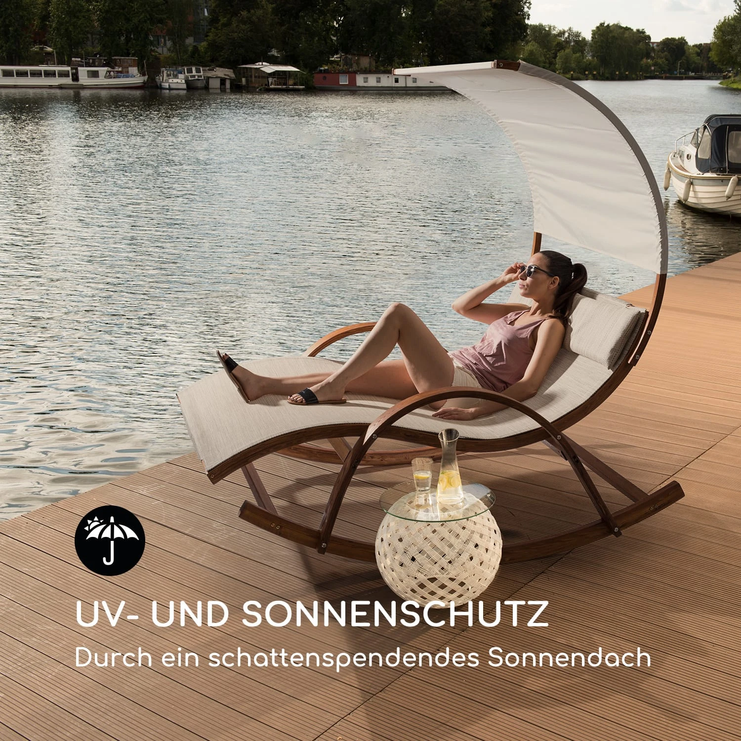 Mauritius Schwingliege mit Dach ComfortMesh 180kg max.wetterfest creme Mauritius Schwingliege Mit Dach ComfortMesh 180kg Max.wetterfest Creme -Klarstein Verkaufs 10032587 de 0002 logo