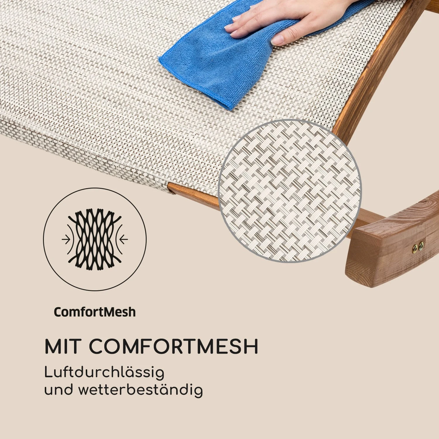 Mauritius Schwingliege mit Dach ComfortMesh 180kg max.wetterfest creme Mauritius Schwingliege Mit Dach ComfortMesh 180kg Max.wetterfest Creme -Klarstein Verkaufs 10032587 de 0004 logo