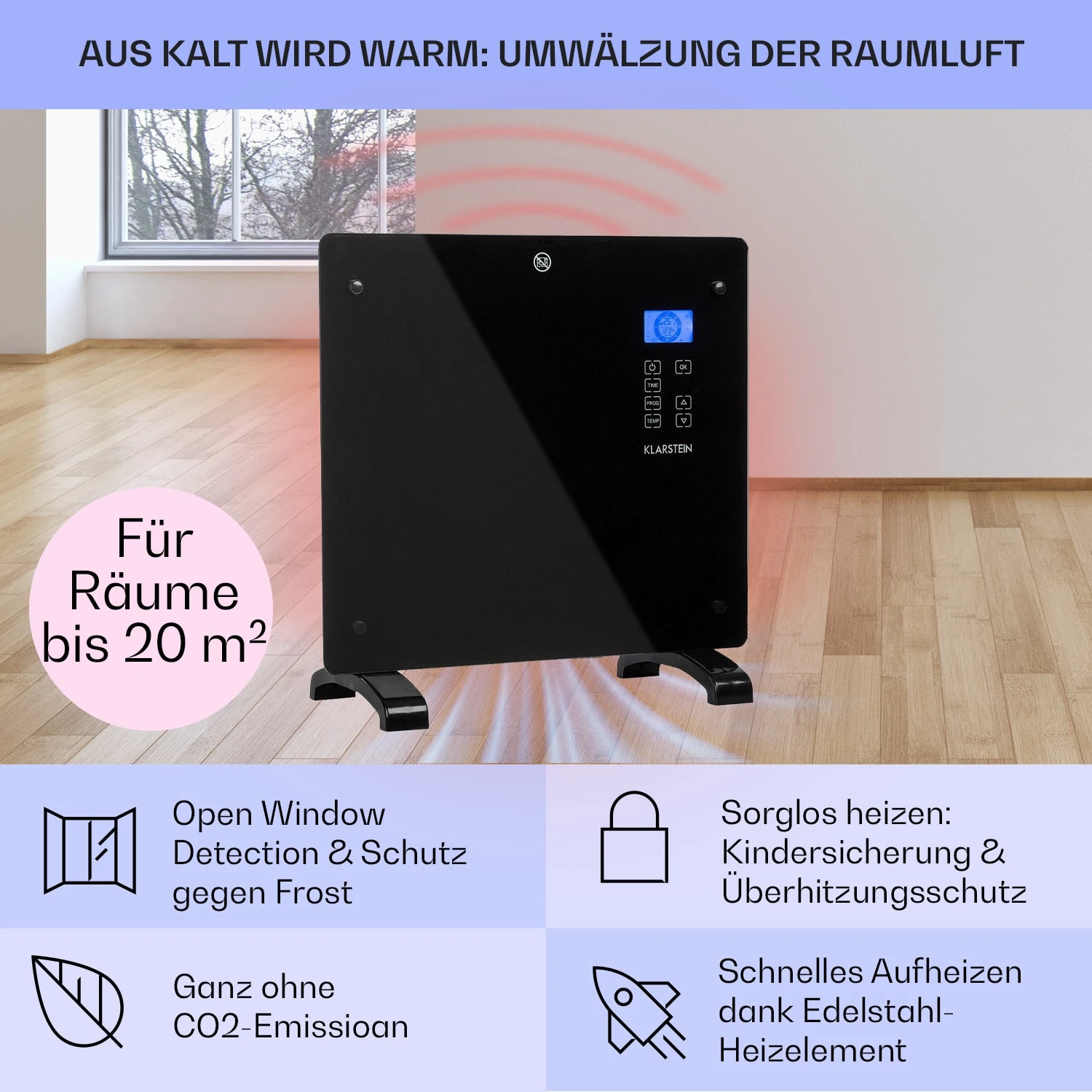 Norderney Konvektions-Heizgerät Thermostat Timer 1000W 20m² Norderney Konvektions-Heizgerät Thermostat Timer 1000W 20m² -Klarstein Verkaufs 10032787 de 0004 usp