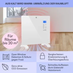 Norderney Konvektions-Heizgerät Thermostat Timer 1000W 20m² Weiß -Klarstein Verkaufs 10032788 de 0004 usp