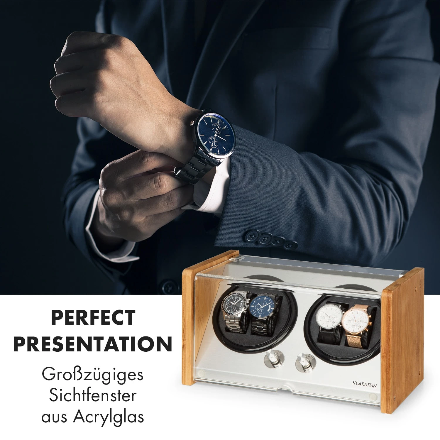 Hanoi 4 Uhrenbeweger, 4 Uhren, 3 Geschwindigkeiten, 4 Modi, bambus Hanoi 4 Uhrenbeweger, 4 Uhren, 3 Geschwindigkeiten, 4 Modi, Bambus -Klarstein Verkaufs 10032798 de 0002 logo