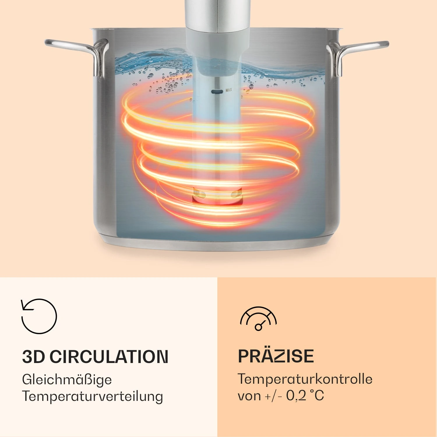 Quickstick Flex 1300W 3D Circulating 0-95 °C IPX7 Timer silber Quickstick Flex 1300W 3D Circulating 0-95 °C IPX7 Timer Silber -Klarstein Verkaufs 10032906 de 0005 logo