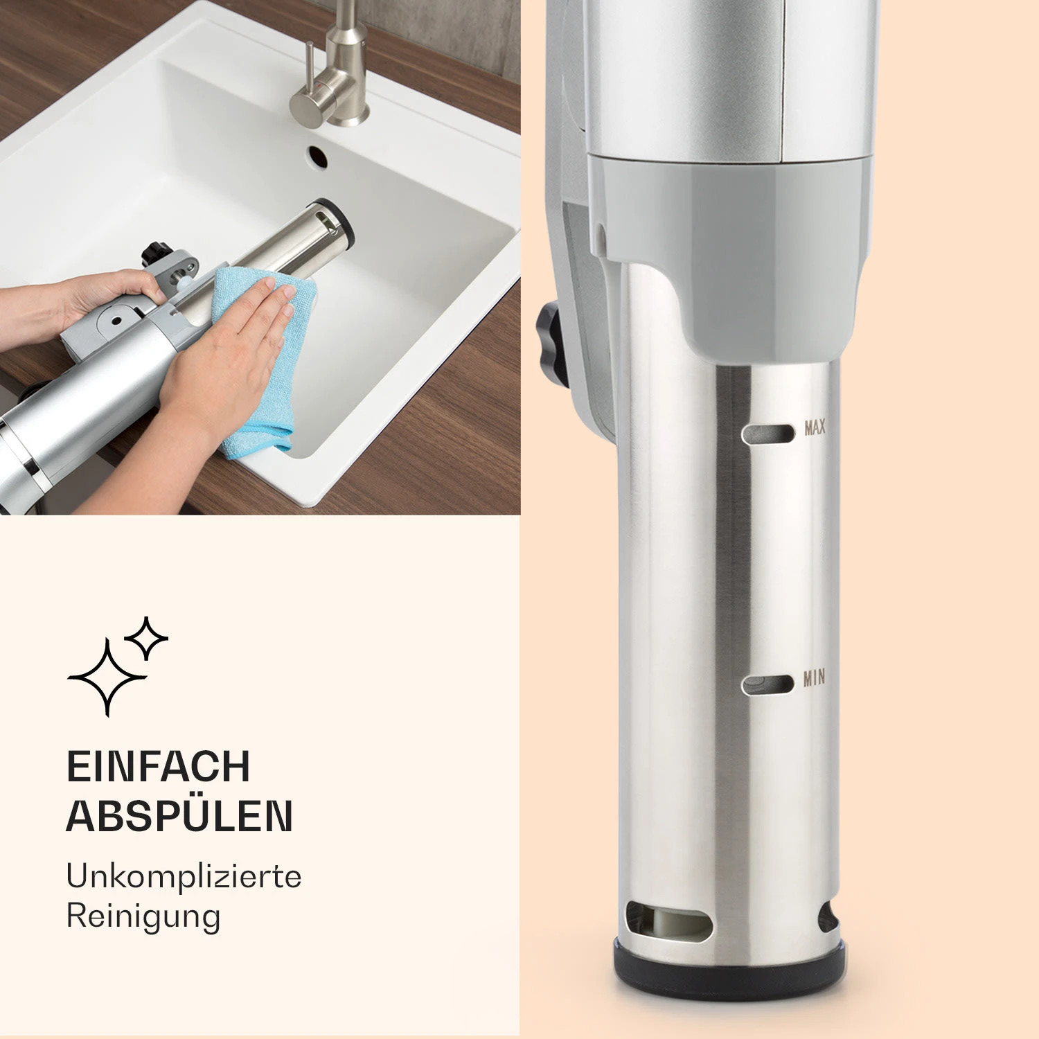 Quickstick Flex 1300W 3D Circulating 0-95 °C IPX7 Timer silber Quickstick Flex 1300W 3D Circulating 0-95 °C IPX7 Timer Silber -Klarstein Verkaufs 10032906 de 0006 logo