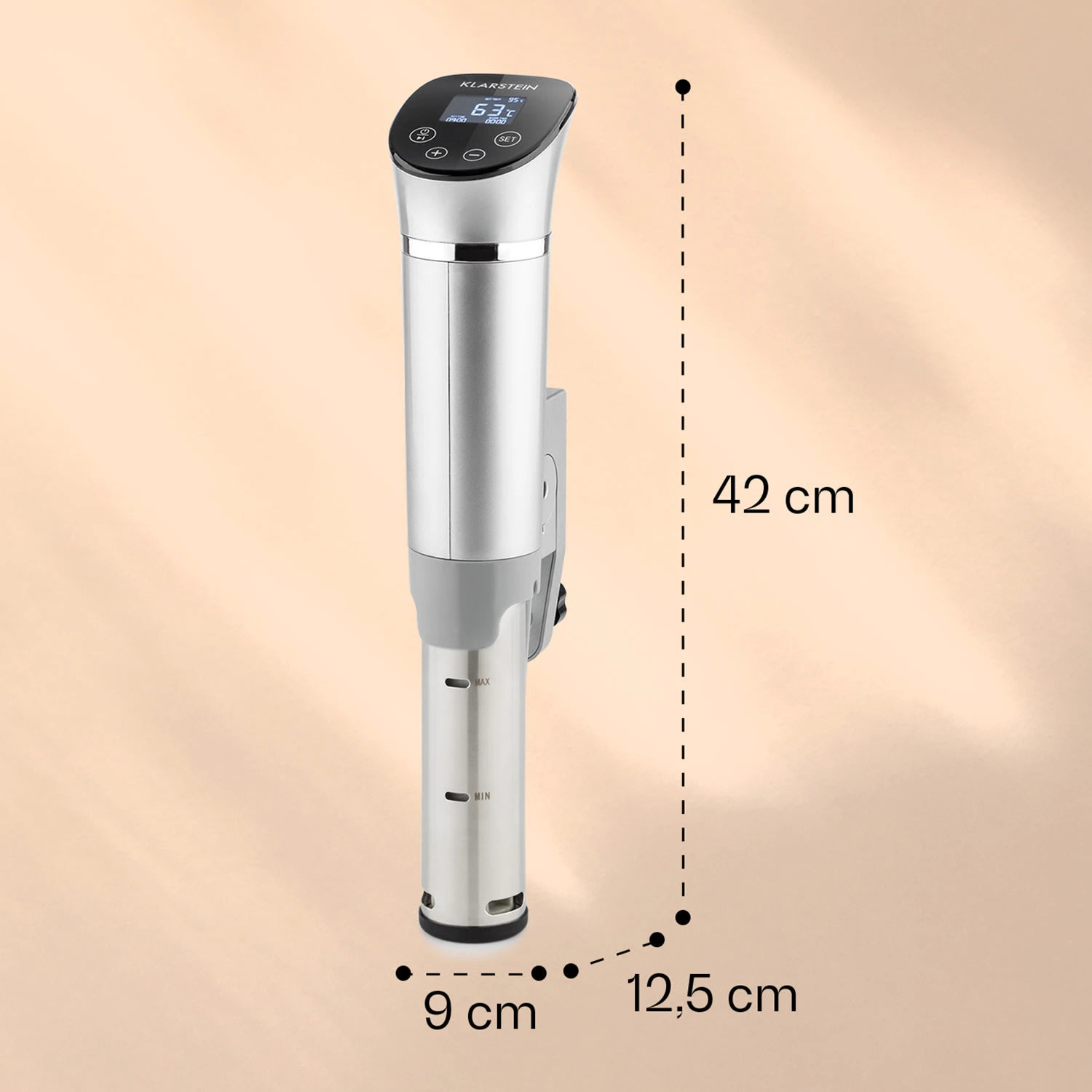 Quickstick Flex 1300W 3D Circulating 0-95 °C IPX7 Timer silber Quickstick Flex 1300W 3D Circulating 0-95 °C IPX7 Timer Silber -Klarstein Verkaufs 10032906 yy 0007 logo