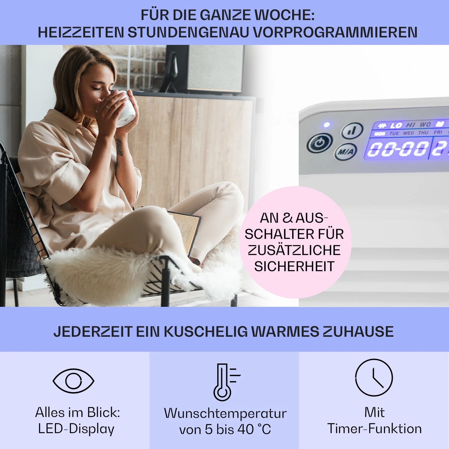 Hot Spot Slimcurve Heizgerät 80x40cm 40m² 2000W 5-40°C LED IP24 weiß Hot Spot Slimcurve Heizgerät 80x40cm 40m² 2000W 5-40°C LED IP24 Weiß -Klarstein Verkaufs 10033016 de 0003 usp