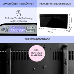 Hot Spot Slimcurve Heizgerät 80x40cm 40m² 2000W 5-40°C LED IP24 -Klarstein Verkaufs 10033017 de 0006 usp