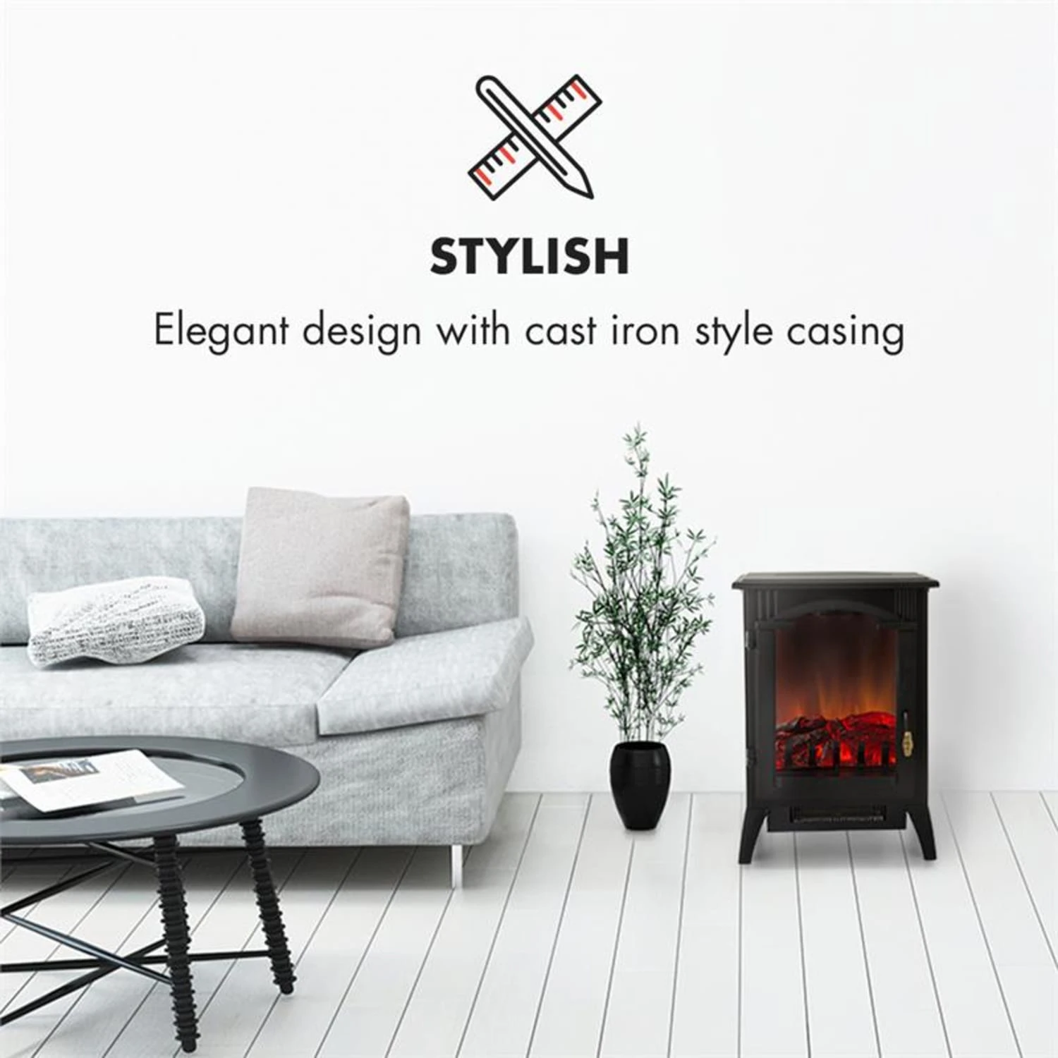 Graz Elektrischer Kamin 1000/2000W Thermostat PanoramaView Graz Elektrischer Kamin 1000/2000W Thermostat PanoramaView -Klarstein Verkaufs 10033094 yy 0002 logo Electric Fireplace Black YH20