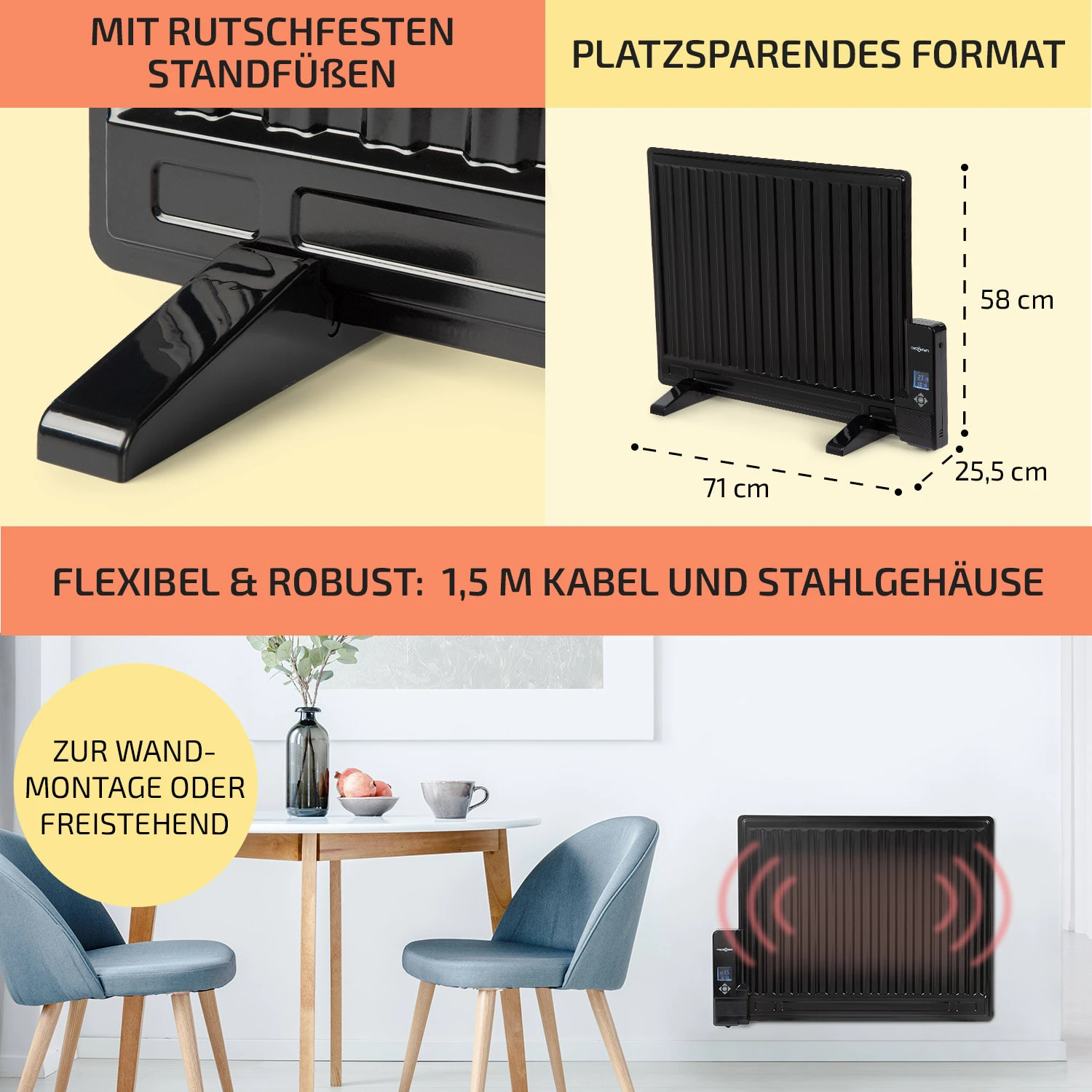 Wallander Ölradiator 600W Thermostat Ölheizung ultraflach schwarz Wallander Ölradiator 600W Thermostat Ölheizung Ultraflach Schwarz -Klarstein Verkaufs 10033099 de 0006 usp