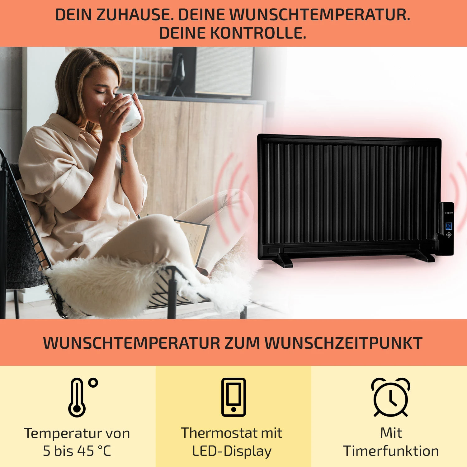 Wallander Ölradiator 800W Thermostat Ölheizung ultraflach schwarz Wallander Ölradiator 800W Thermostat Ölheizung Ultraflach Schwarz -Klarstein Verkaufs 10033101 de 0003 usp